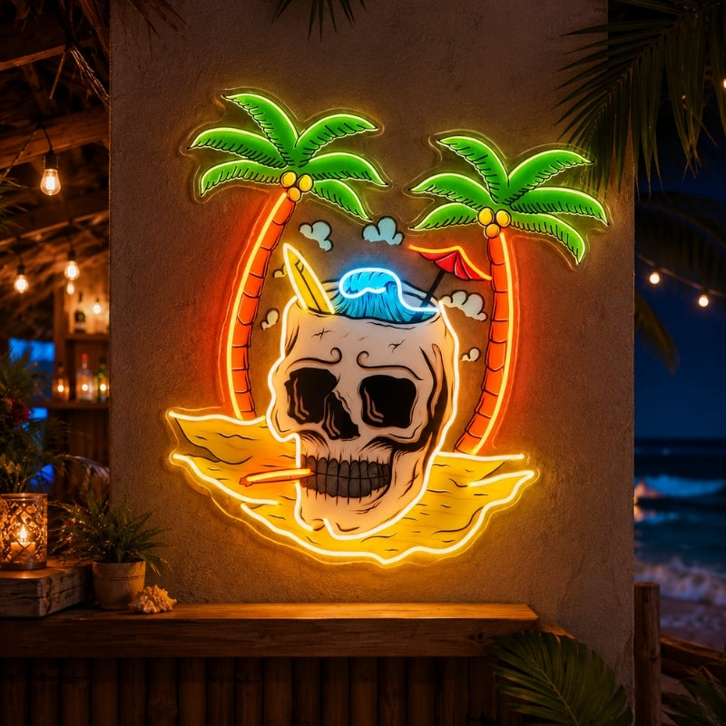 Beach & Summer Party Neon Signs - Skull Surf Paradise