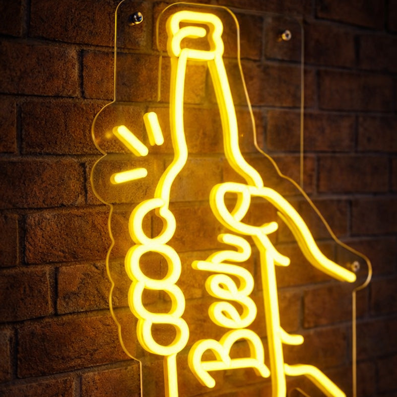 Beer Hand Neon Sign – LED Bottle Bar Wall Light