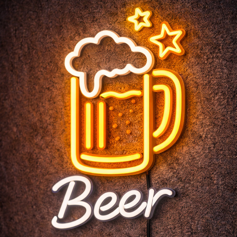 Beer Mug LED Neon Sign – Warm Yellow & White Bar Wall Light