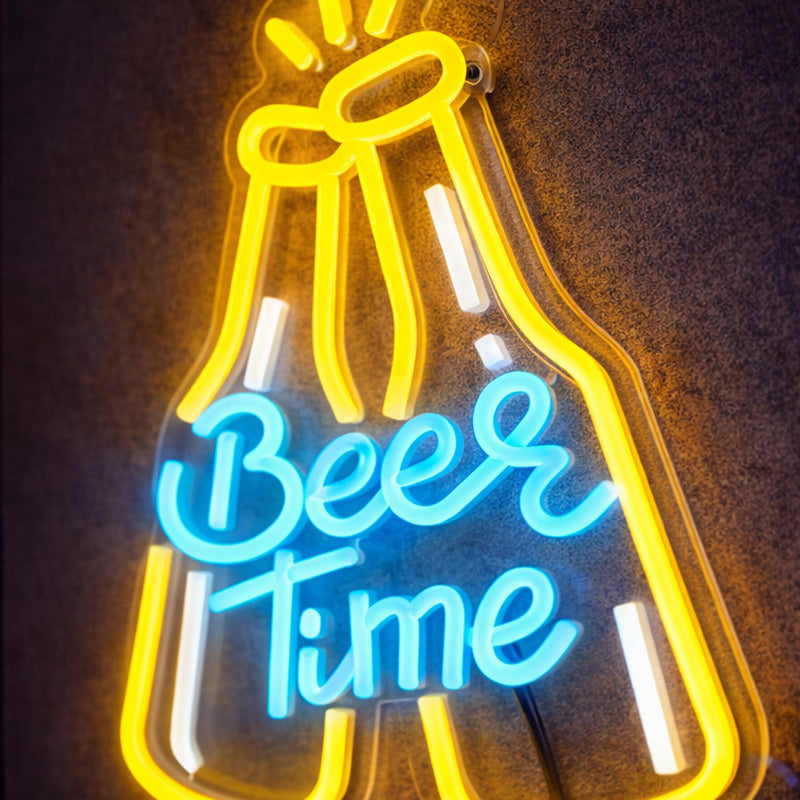 Beer Time Neon Sign – Yellow & Blue LED Neon Wall Light for Bar, Pub & Home Decor