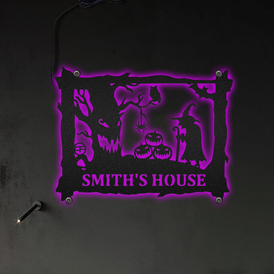 12"x12" Witch Beware of the Halloween Personalized - Led Light Metal - Owls Matrix LTD