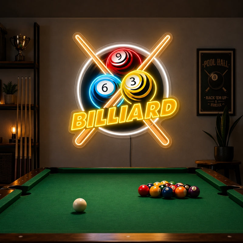 Billiards Pool Room Neon Sign - Billiard Ball Decor