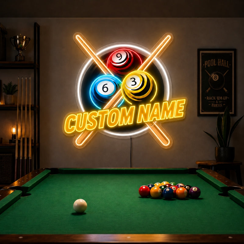 Billiards Pool Room Neon Sign - Billiard Ball Decor