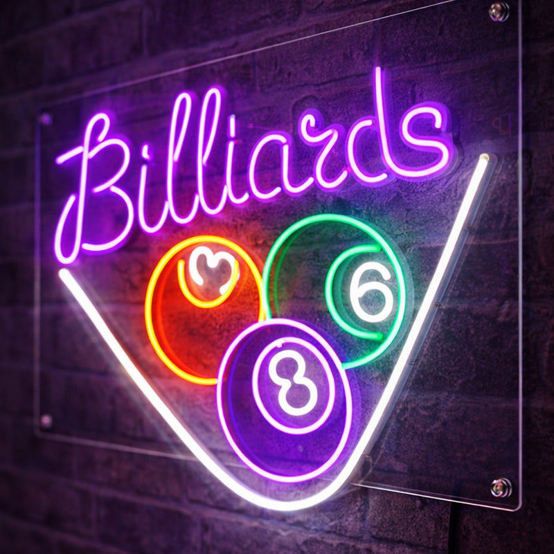 Billiards LED Neon Sign – Multicolor Pool Table Acrylic Wall Decor