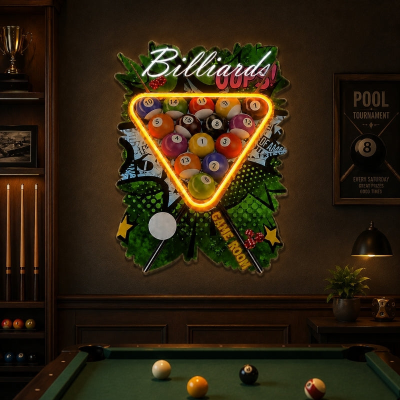 Billiards Neon Sign - Classic Pool Rack Wall Decor