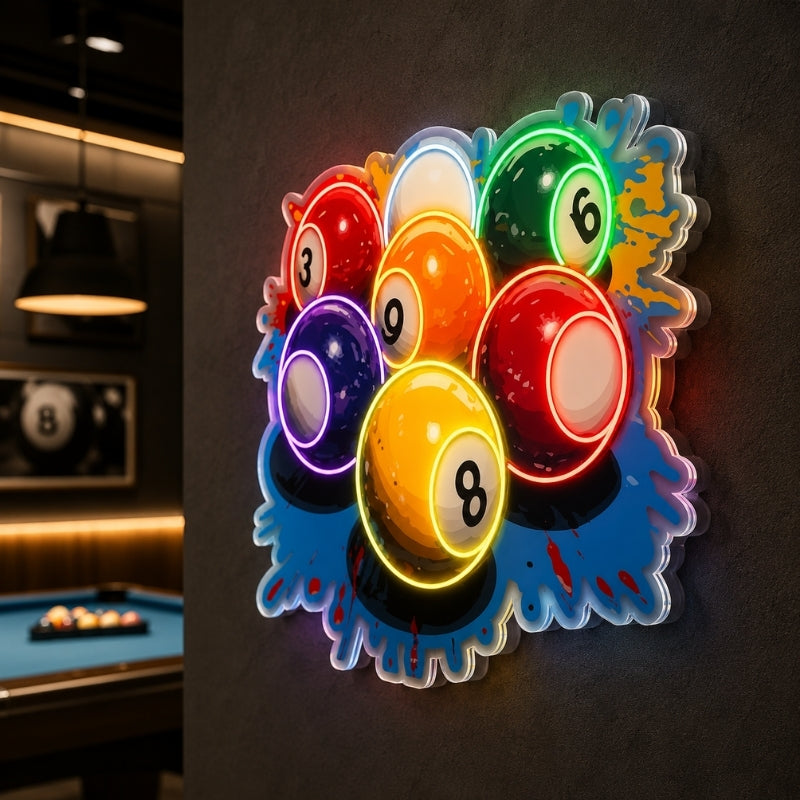 Billiards Neon Sign - Colorful Pool Balls Wall Decor