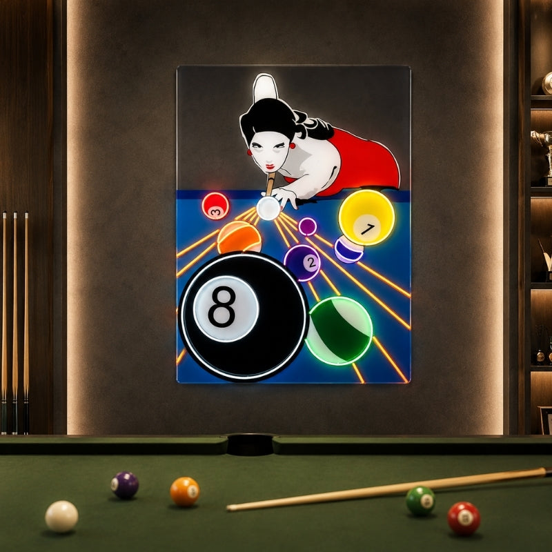 Billiards Neon Sign - Elegant Pool Player Wall Decor