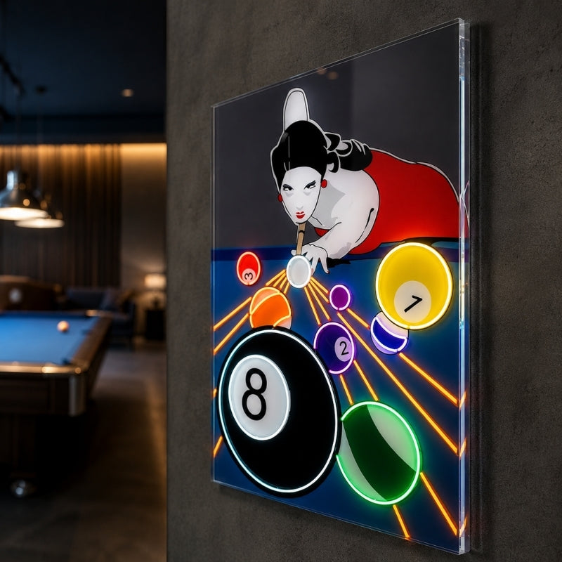 Billiards Neon Sign - Elegant Pool Player Wall Decor