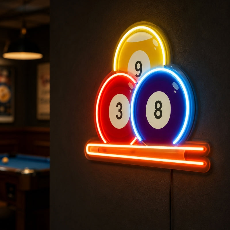 Billiards Pool Room Neon Sign - 3 Ball Wall Art Decor