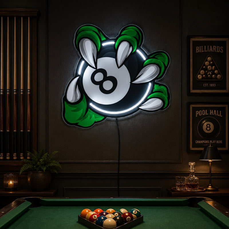 Billiards Pool Room Neon Sign - 8 Ball Claw Wall Decor