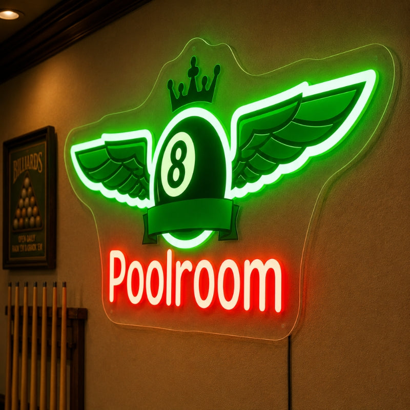 Billiards Pool Room Neon Sign - 8 Ball Wall Decor