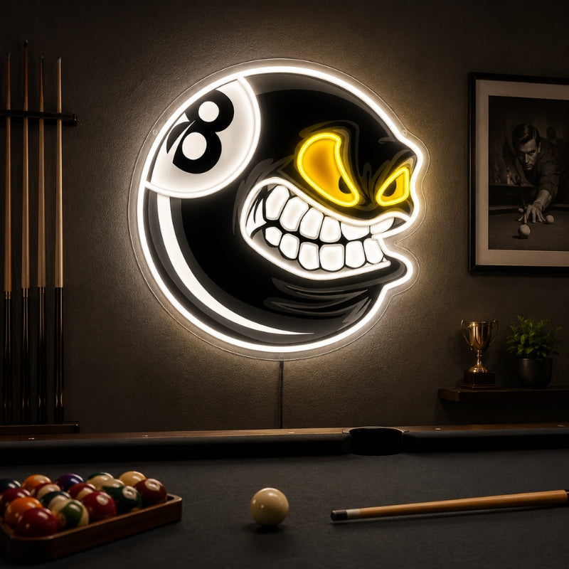 Billiards Pool Room Neon Sign - Evil 8 Ball Wall Decor