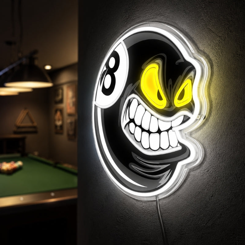 Billiards Pool Room Neon Sign - Evil 8 Ball Wall Decor
