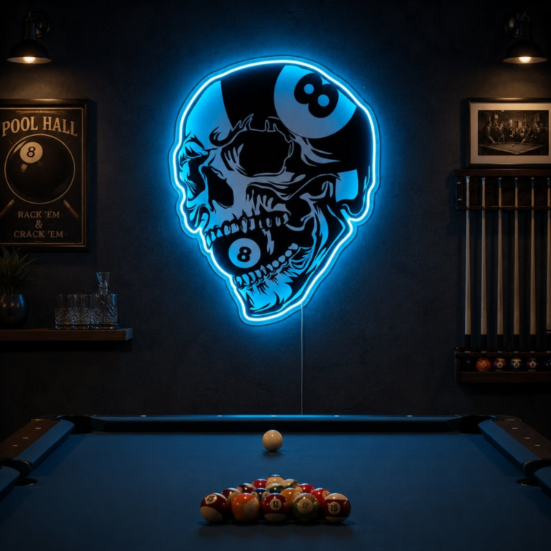 Billiards Pool Room Neon Sign - Skull 8 Ball Decor