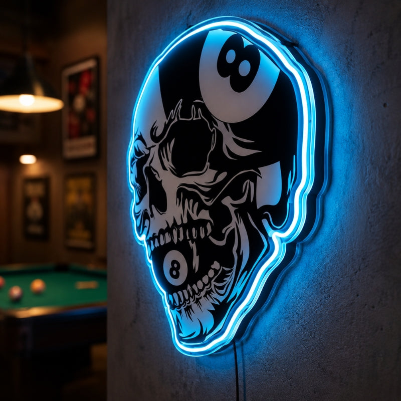 Billiards Pool Room Neon Sign - Skull 8 Ball Decor