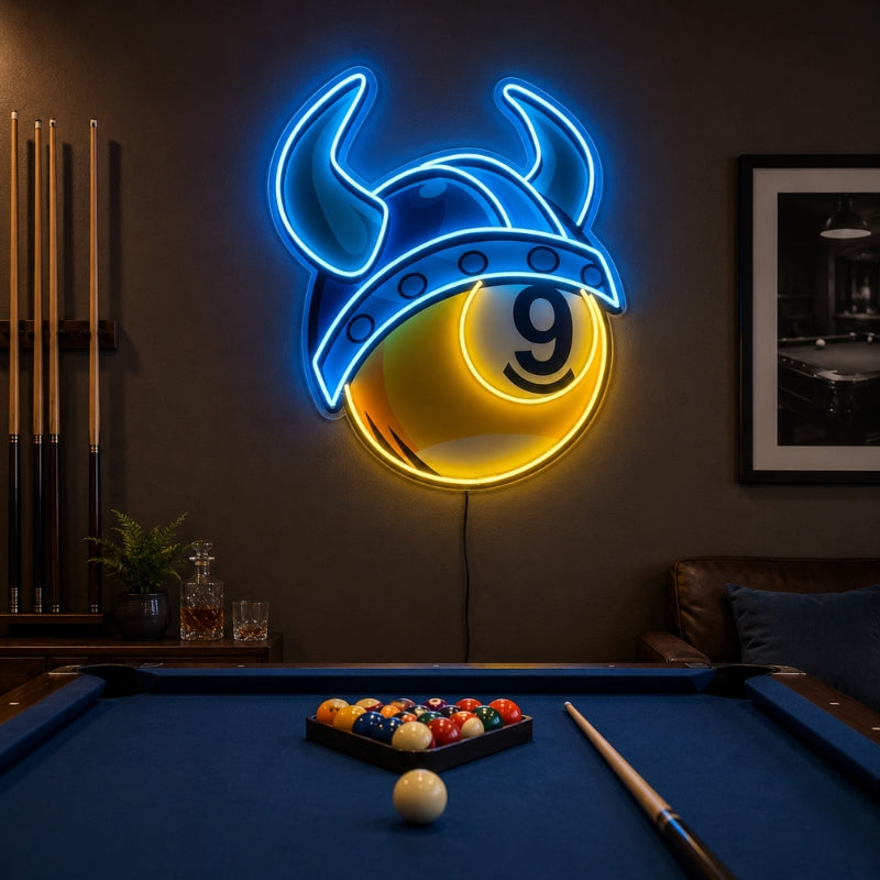 Billiards Pool Room Neon Sign - Viking 9 Ball Decor