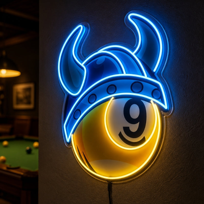 Billiards Pool Room Neon Sign - Viking 9 Ball Decor