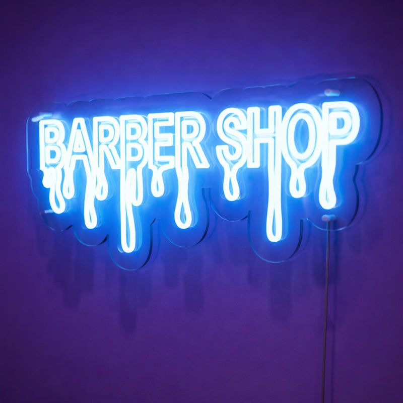 Blue LED Barber Shop Neon Sign – Drip Style Acrylic Wall Light