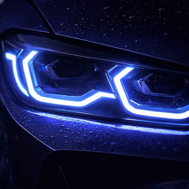 Blue LED Headlight Car Wall Art – Modern Automotive Canvas Print