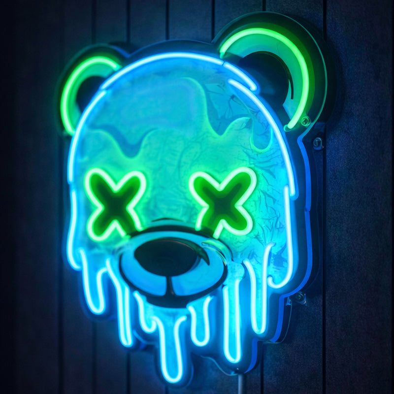 Blue & Green Melting Bear Neon Sign – Urban LED Wall Art