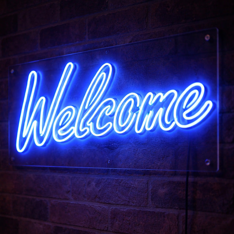 Blue “Welcome” LED Neon Sign – Modern Acrylic Wall Decor Light