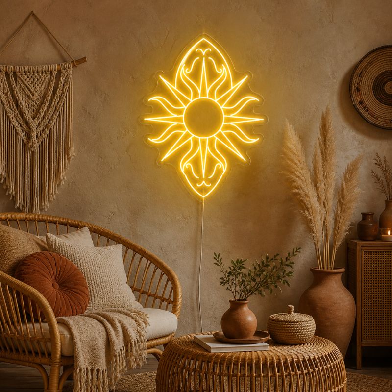 Boho Neon Sign Aesthetic - Celestial Sun Wall Decor