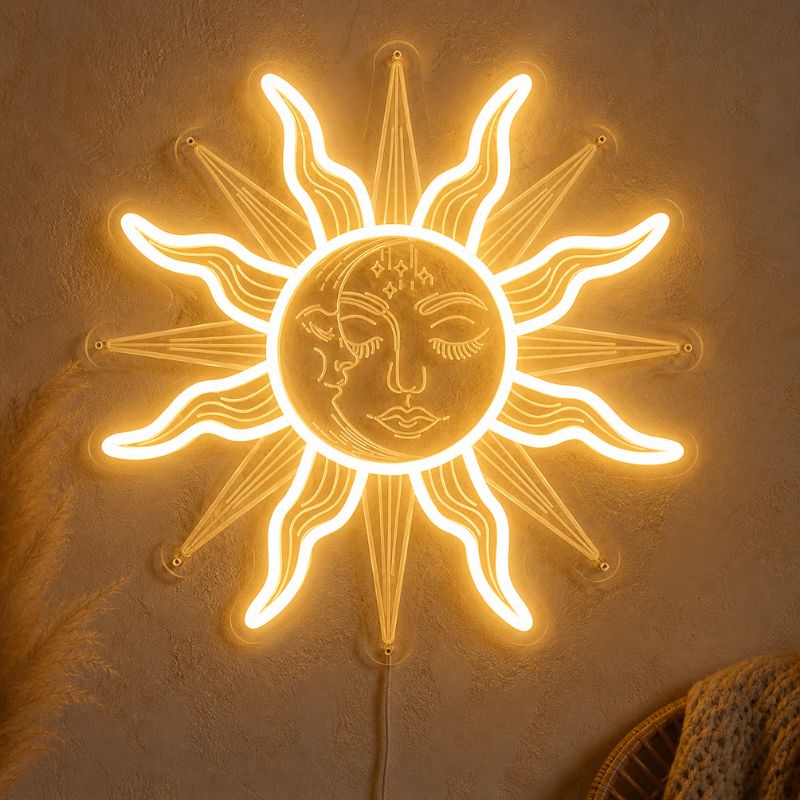 Boho Neon Sign Aesthetic - Sun Face LED Room Decor