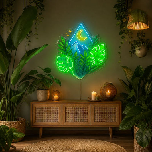 Botanical Neon Sign Flower Leaf - Mountain Leaf Decor