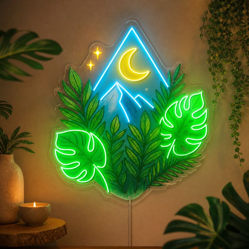 Botanical Neon Sign Flower Leaf - Mountain Leaf Decor