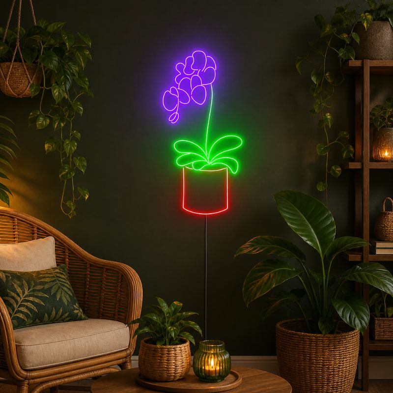 Botanical Neon Sign Flower Leaf - Orchid LED Decor