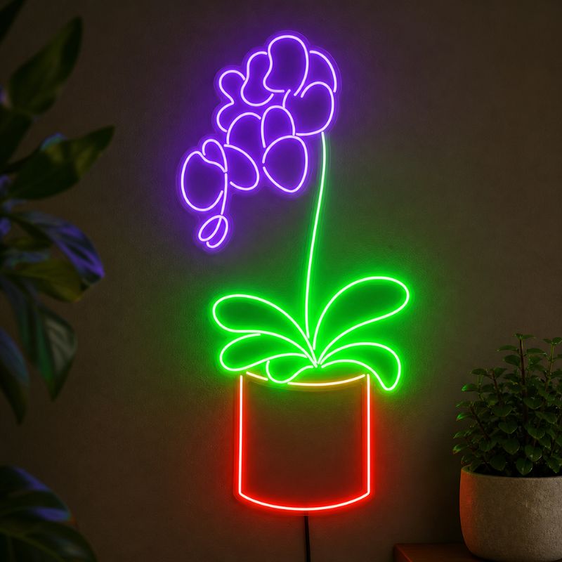 Botanical Neon Sign Flower Leaf - Orchid LED Decor