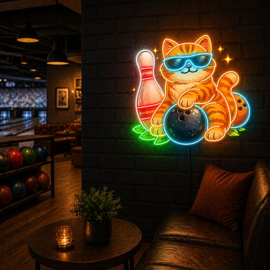 Bowling Neon Sign - Cool Cat Wall Decor LED Light