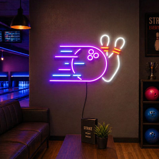 Bowling Neon Sign - LED Wall Decor for Game Room