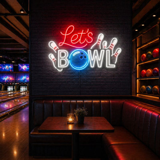 Bowling Neon Sign - Let's Bowl LED Wall Decor