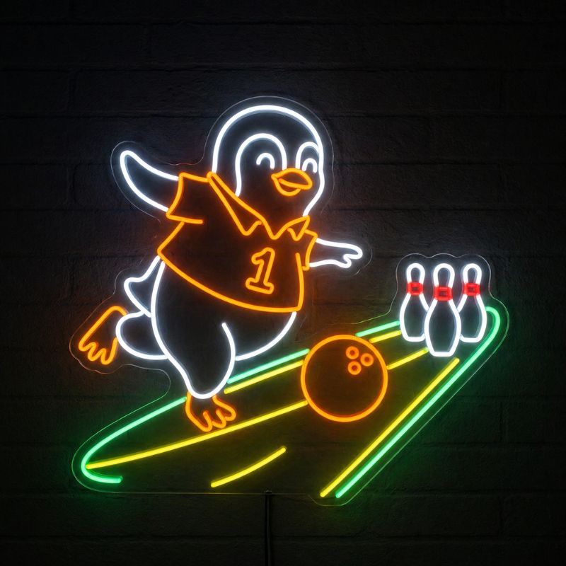 Bowling Neon Sign - Penguin Bowling Wall Light