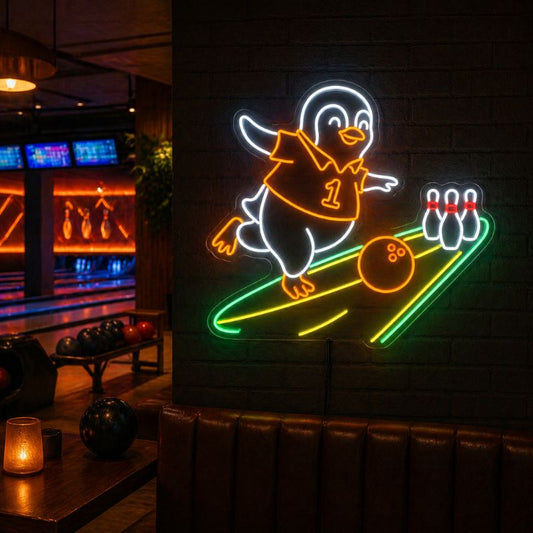 Bowling Neon Sign - Penguin Bowling Wall Light