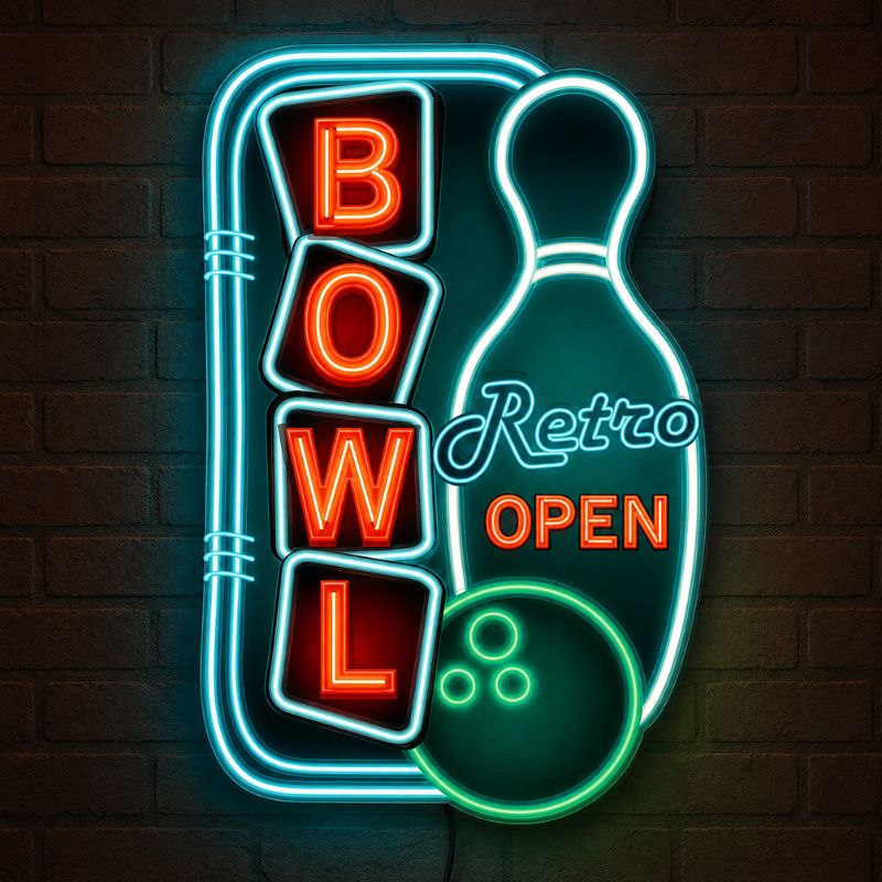 Bowling Neon Sign - Retro Open LED Wall Decor Light
