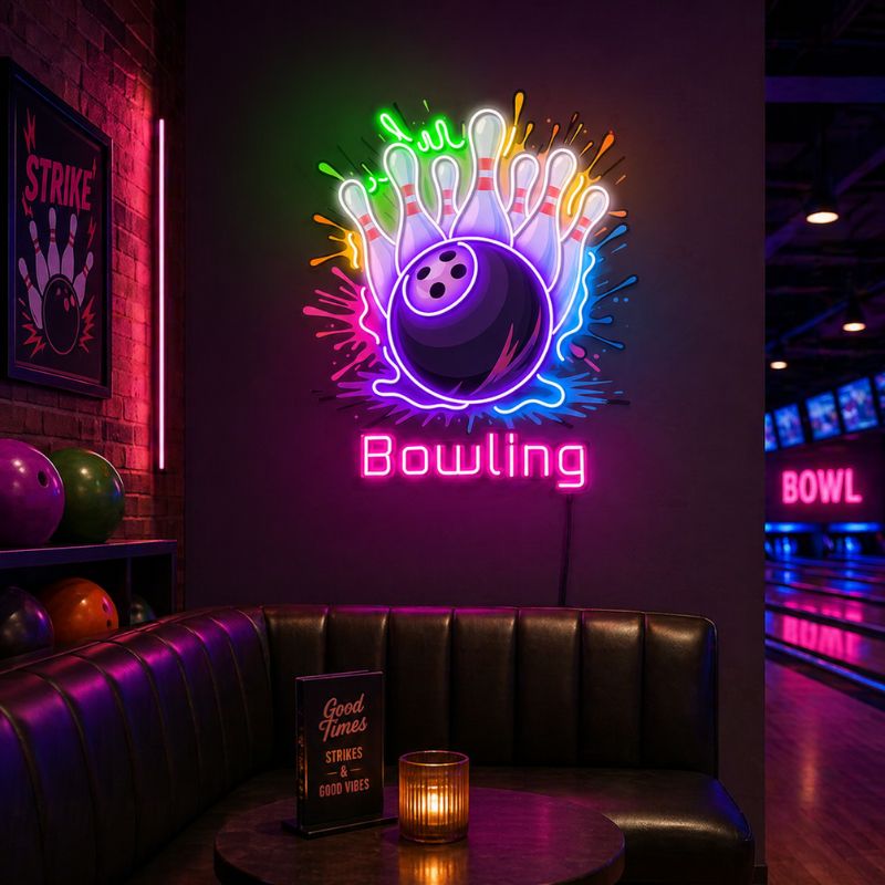 Bowling Neon Sign - Strike Wall Decor LED Light