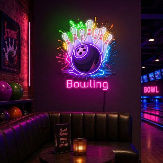 Bowling Neon Sign - Strike Wall Decor LED Light