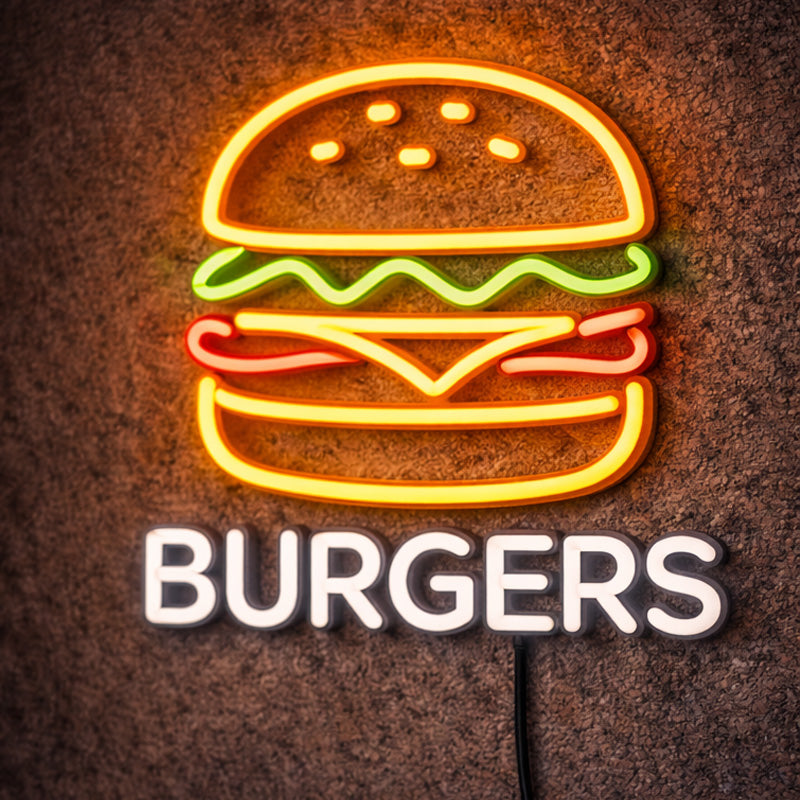 Burger LED Neon Sign – Classic Fast Food Wall Light