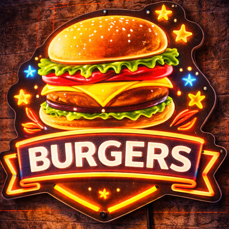 Burgers LED Neon Sign – Classic Fast Food Wall Light Decor