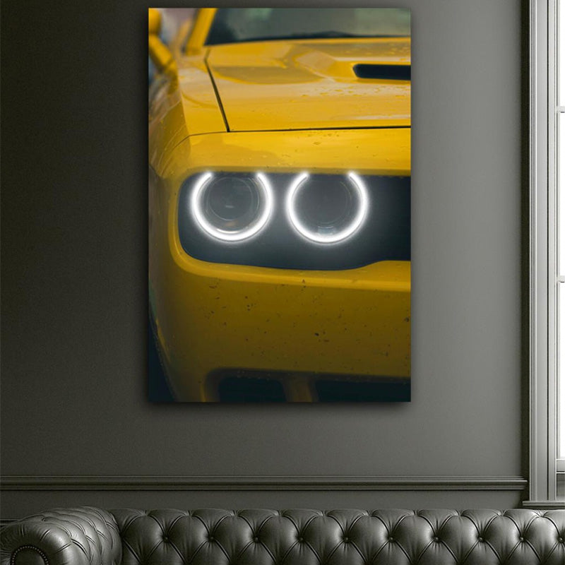 Car Headlight Neon Wall Art (UV Printed) – Modern Sports Car Decor