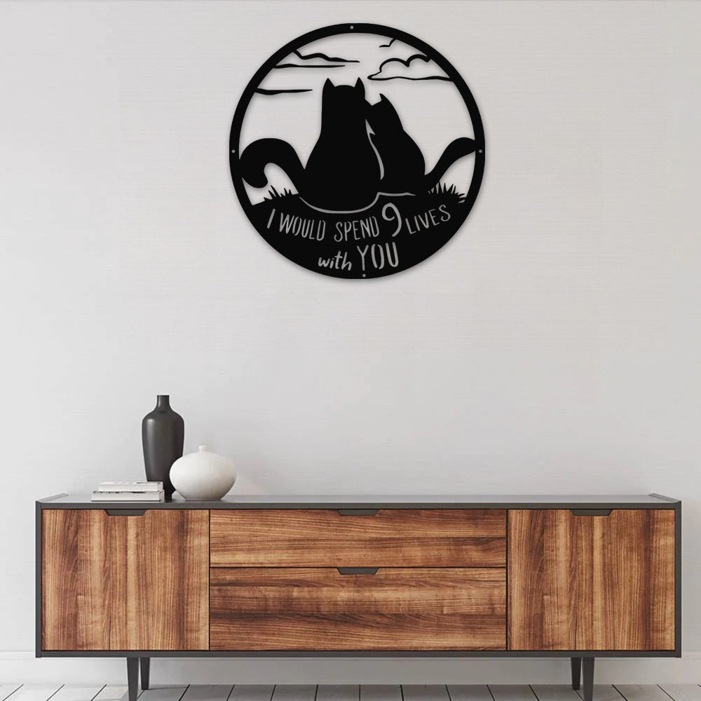 12"x12" Cat 9 Lives With You Cat Sign - Led Light Metal - Owls Matrix LTD