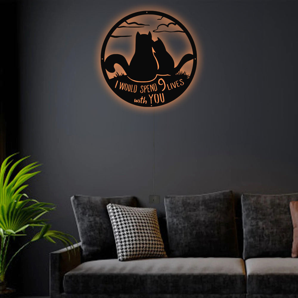 Cat 9 Lives With You Cat Sign - Led Light Metal - Owls Matrix LTD