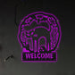 Cat Halloween Welcome Steel - Led Light Metal - Owls Matrix LTD