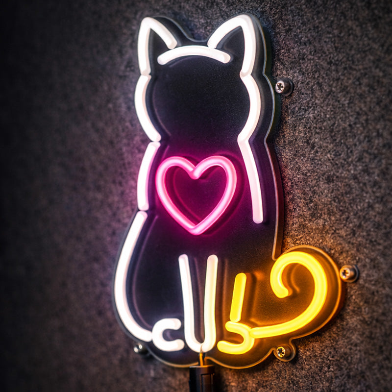 Cat with Heart Neon Sign – Cute LED Wall Light for Home, Café & Pet Lovers
