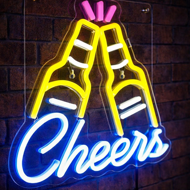 Cheers Beer Neon Sign – Clinking Bottles LED Bar Wall Light