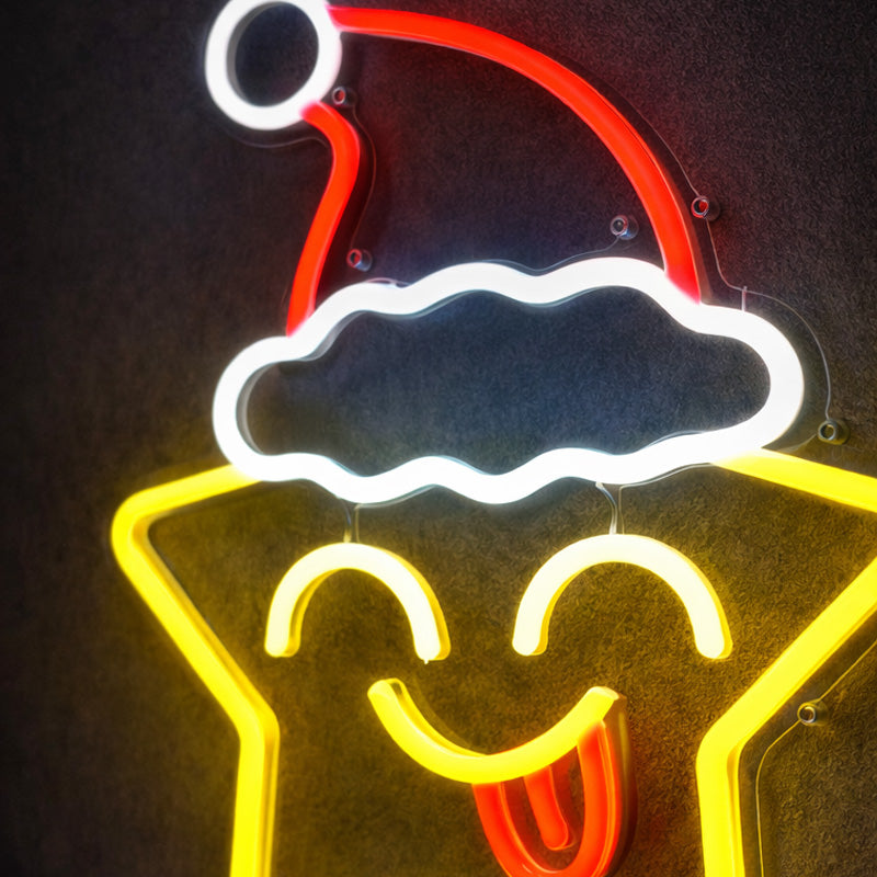 Christmas Star Neon Sign with Santa Hat – Festive LED Wall Light