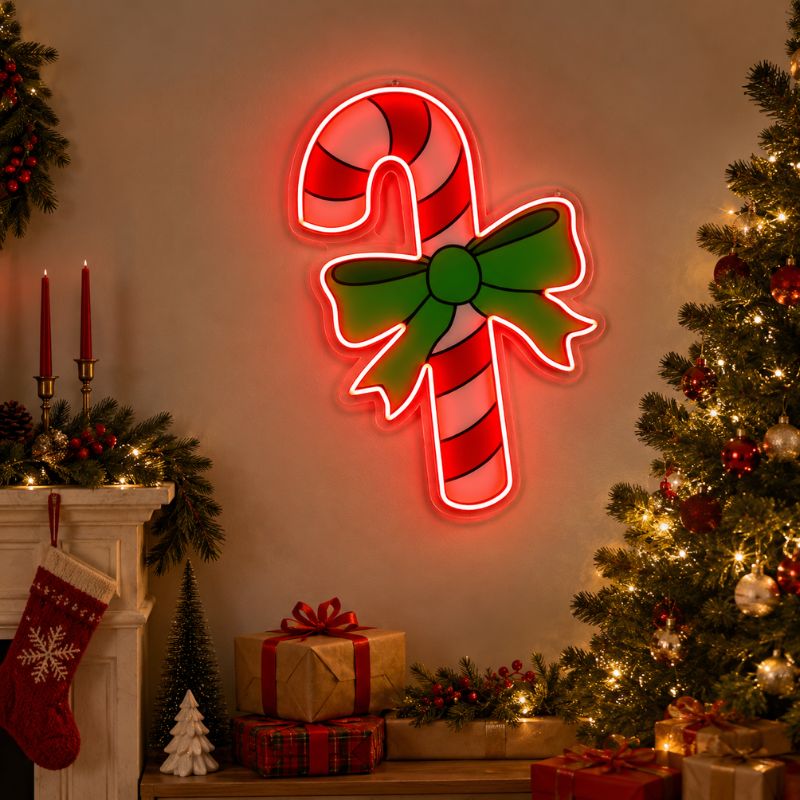 Christmas Neon Sign - Candy Cane LED Wall Decor Light