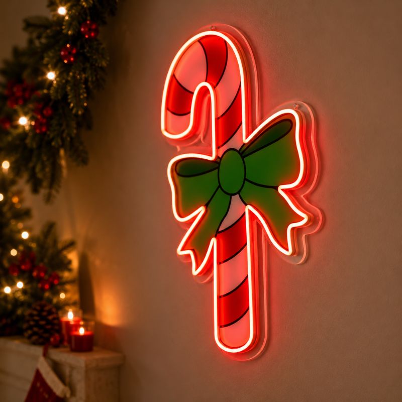 Christmas Neon Sign - Candy Cane LED Wall Decor Light